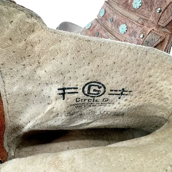 Circle G Corral Western Boots Studded Brown Leather Cowgirl Boots 7.5 Distressed - Picture 9 of 9